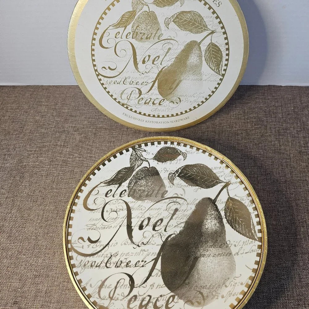 Restoration Hardware Dining Set of 4 Gold Holiday Plates 8.25